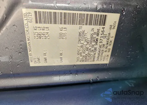 2019 Nissan Maxima S z USA, uszkodzony, nr VIN 1N4AA6AV5KC371564